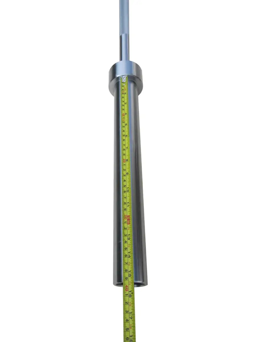 StrongArm conventional deadlift bar with measuring tape for precise weightlifting measurements.
