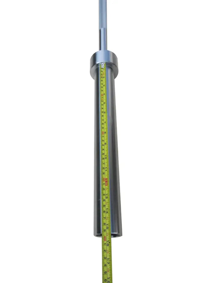 StrongArm conventional deadlift bar with measuring tape for precise weightlifting measurements.