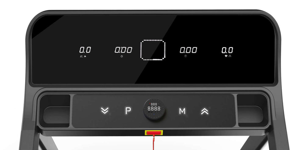 X-RIVAL Treadmill Max Motion K6522 enlarged touchscreen display with workout metrics for fitness tracking.