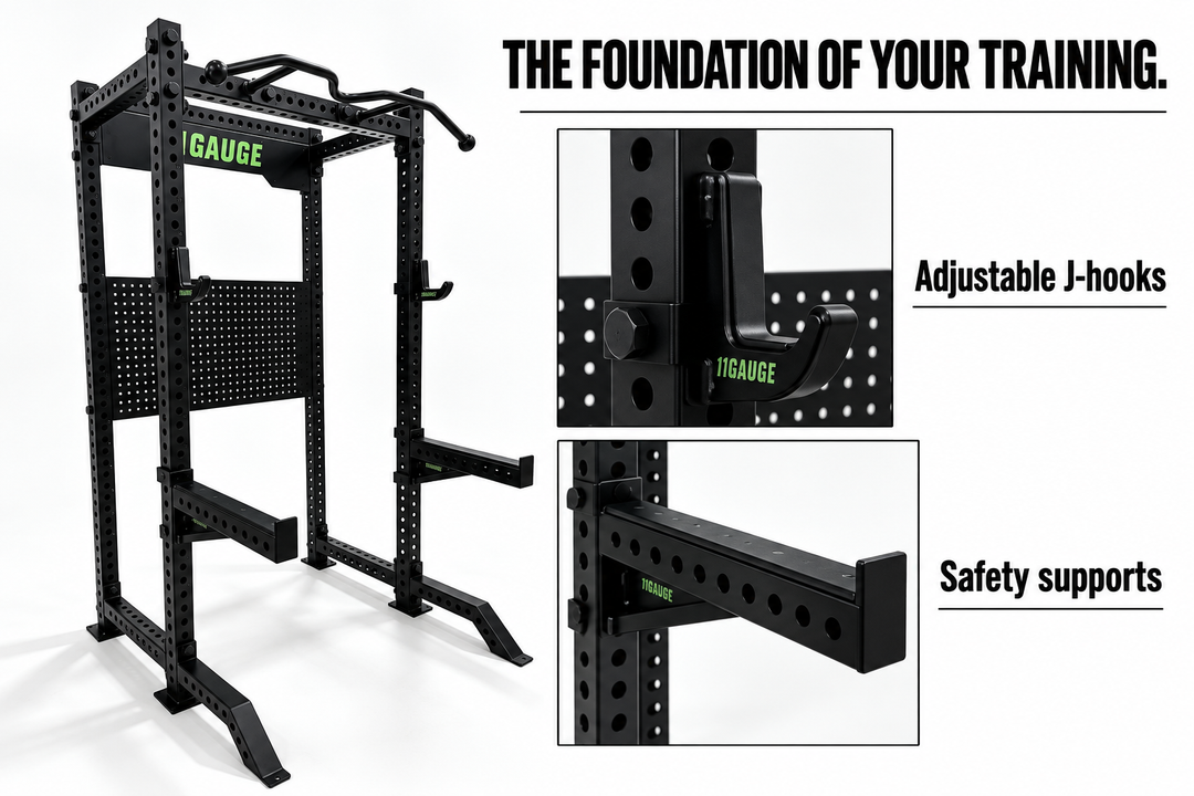 11GAUGE Black Warrior A1 detail illustration: adjustable J-hooks and safety supports