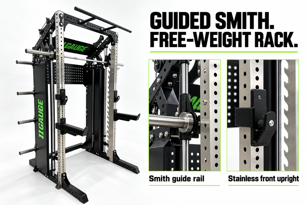 11GAUGE Sharp Edge B2 detail illustration: Smith guide rail and stainless front upright