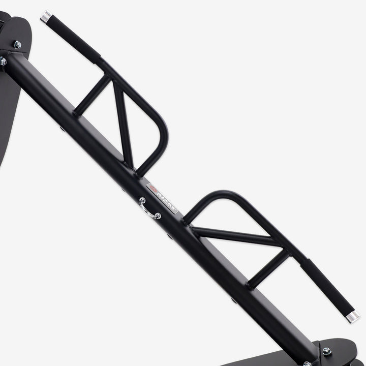 Black metal bike rack on a white background