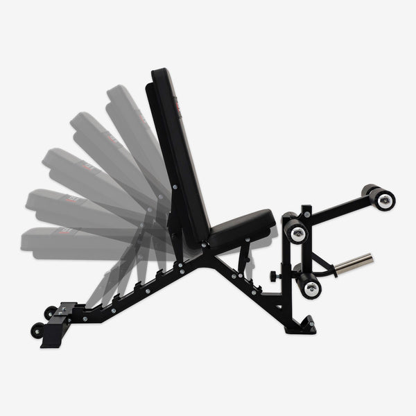 Black adjustable weight bench on a white background