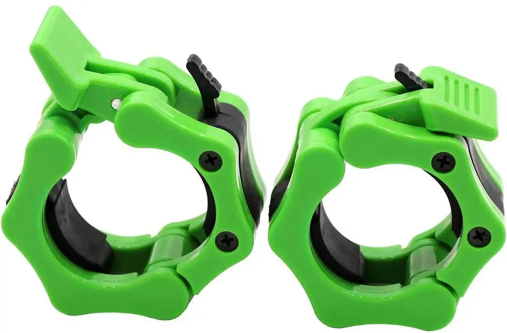 2" Olympic barbell collars in green from X-Rival, designed for secure weightlifting and easy weight adjustments.