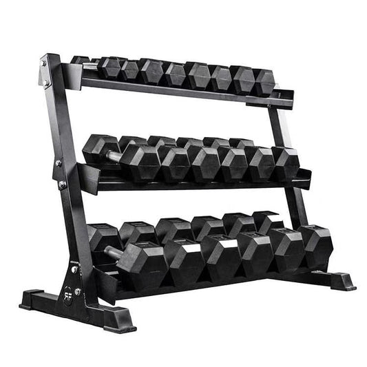 5- 50LB Hex Dumbbell Set with 3-Tires Commercial Grade Dumbbell Rack X-RIVAL