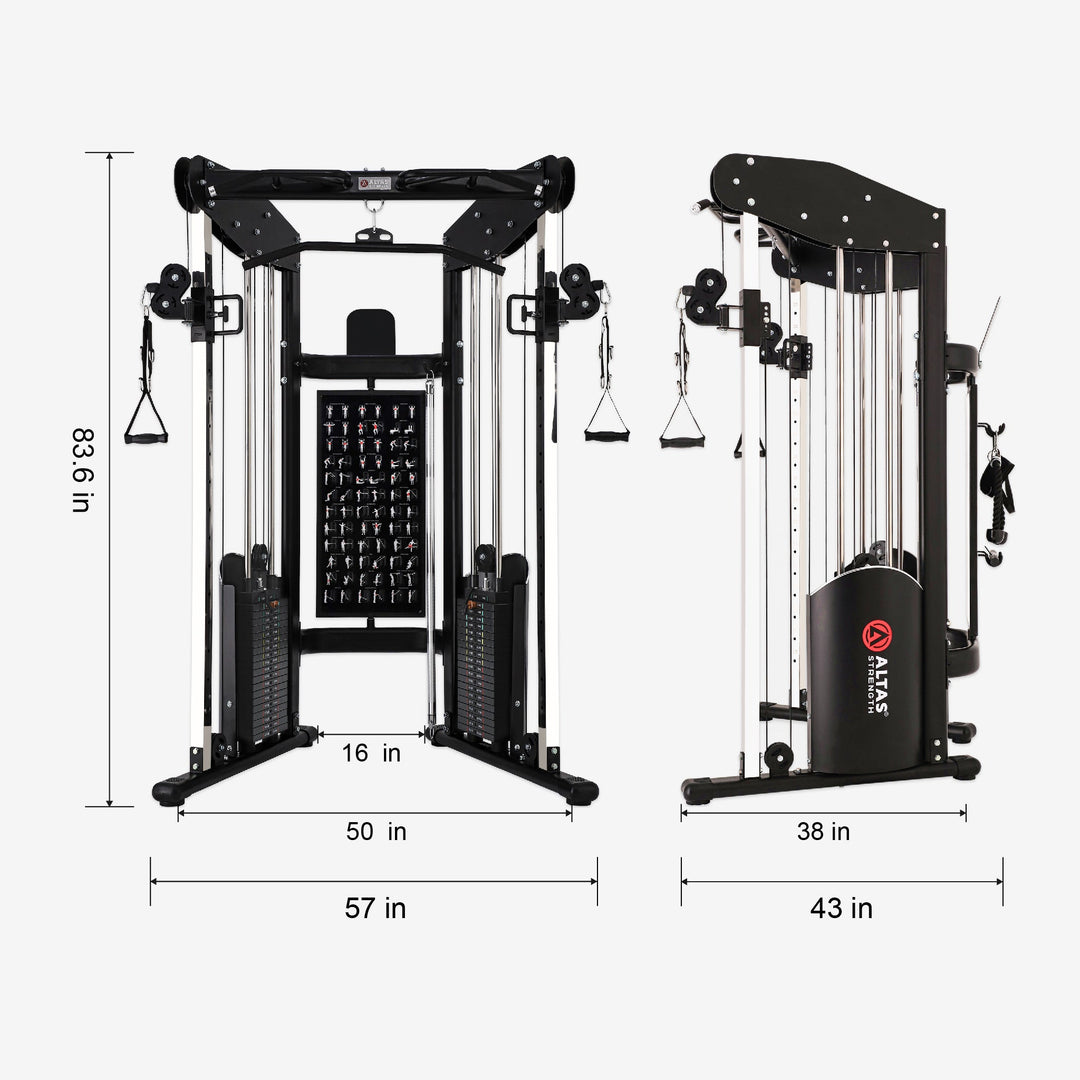 Gym equipment with dimensions labeled on a white background