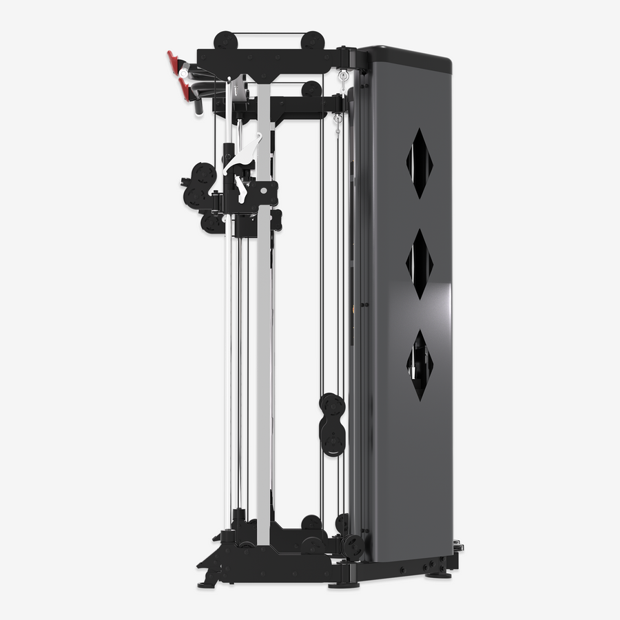 Gym machine with black and gray design on a white background