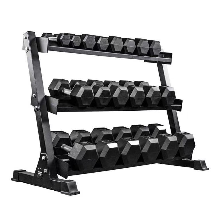 5- 50lbs Hex Dumbbell Set with 3-Tires Dumbbell Rack