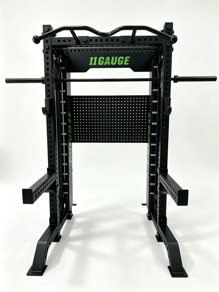 Black Warrior Smith Machine & Power Rack — A395 | Front view — optional pegboard