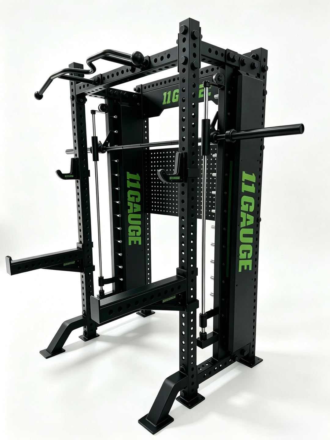 Black Warrior Smith Machine & Power Rack — A395 | Side view — optional pegboard