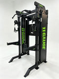 Black Warrior Functional Trainer & Power Rack — A419 | Left-facing angled view — optional pegboard