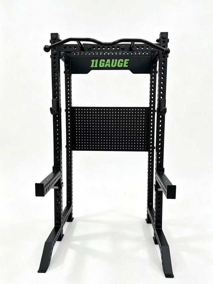 Black Warrior Half Rack — A100 | Front view — optional pegboard