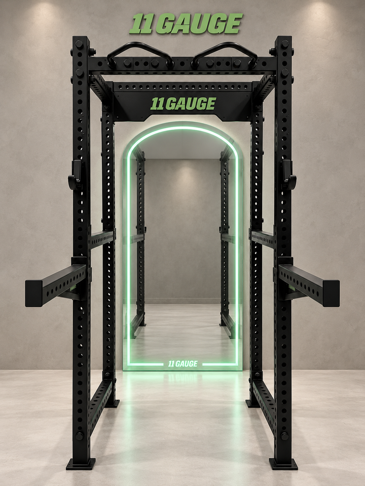 Black Warrior Full Rack — A200 | Front scene — optional MR1000 mirror, no pegboard