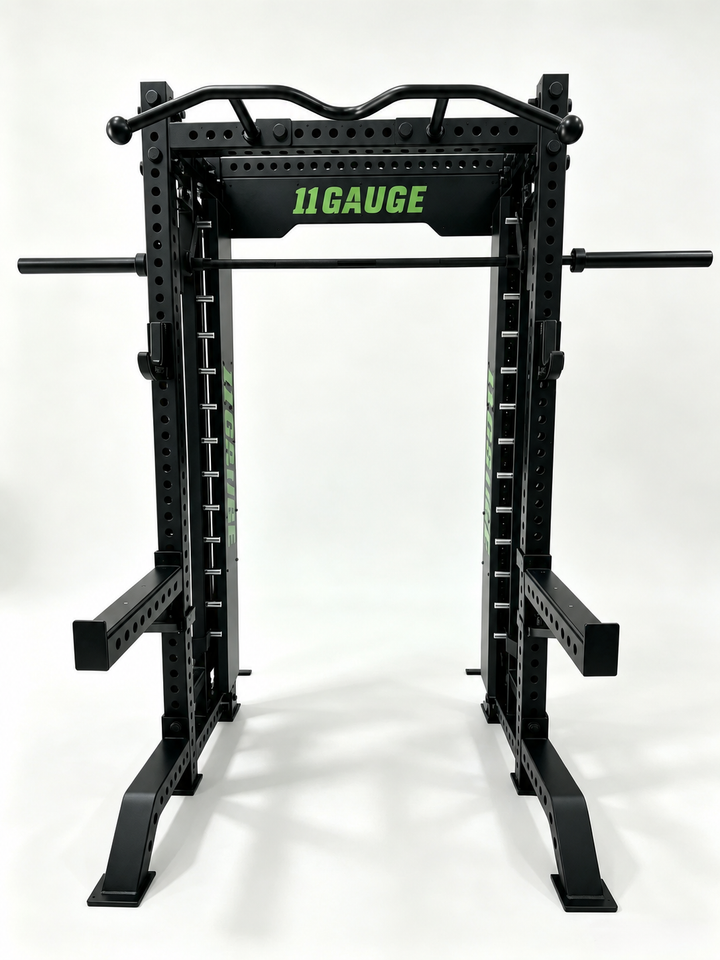 Black Warrior Smith Machine & Power Rack — A395 | Front view — no pegboard