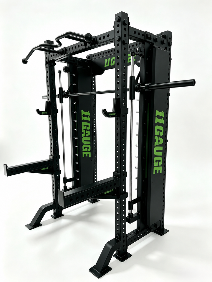 Black Warrior Smith Machine & Power Rack — A395 | Side view — no pegboard