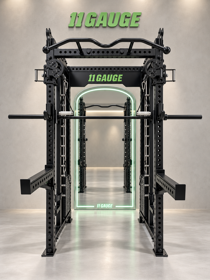 Black Warrior 3-in-1 Smith Machine & Functional Trainer — A550 | Front scene — optional MR1000 mirror, no pegboard