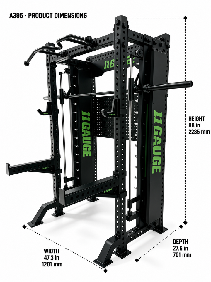 A395 dimensions — width 47.3 in, depth 27.6 in, height 88 in (1201 × 701 × 2235 mm)