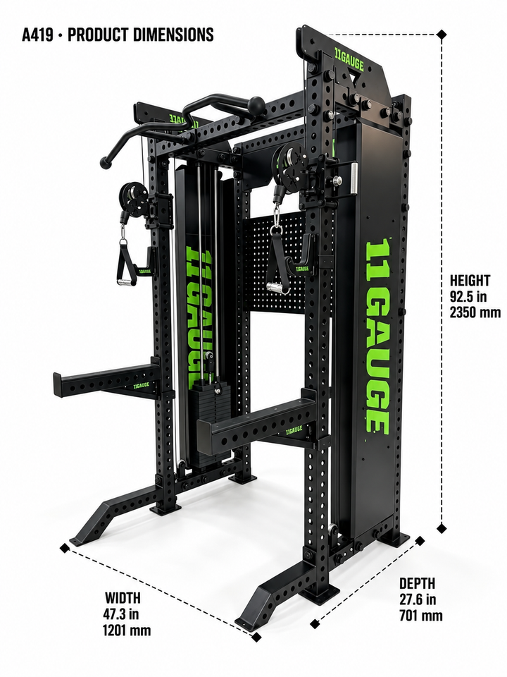 A419 dimensions — width 47.3 in, depth 27.6 in, height 92.5 in (1201 × 701 × 2350 mm)