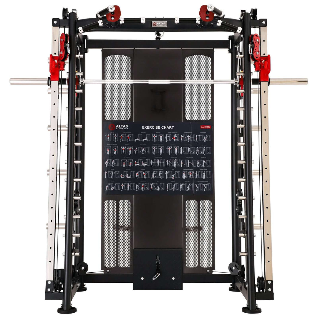 ALTAS AL-3000Y Smith Machine, all-in-one gym equipment for strength training, black and yellow design, commercial fitness.