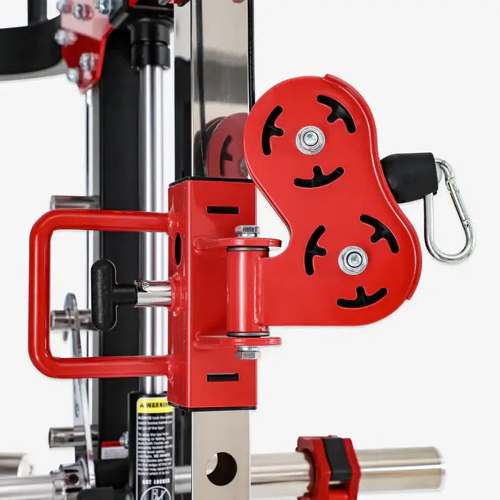 Close-up of ALTAS AL-3058G strength machine pulley system for home gym, showcasing gym equipment features and build quality.