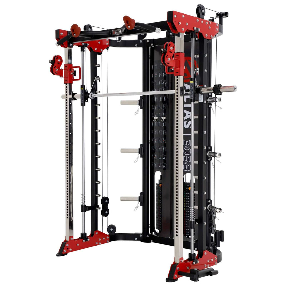 ALTAS AL-3058G Strength Smith Machine for home gyms, featuring pulley system and compact design for versatile strength training.