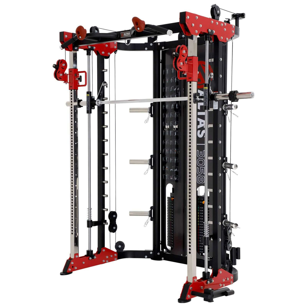 ALTAS AL-3058G Strength Smith Machine for home gyms, featuring pulley system and compact design for versatile strength training.