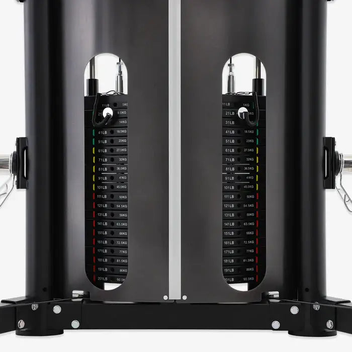 ALTAS AL-3107 Smith Machine weight stack and adjustment mechanism for strength training at home gym in Calgary.