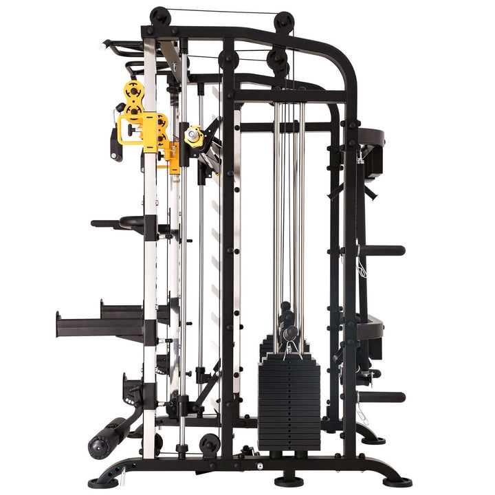 ALTAS AL-M810 strength home gym equipment smith machine with integrated pulley system and squat rack.