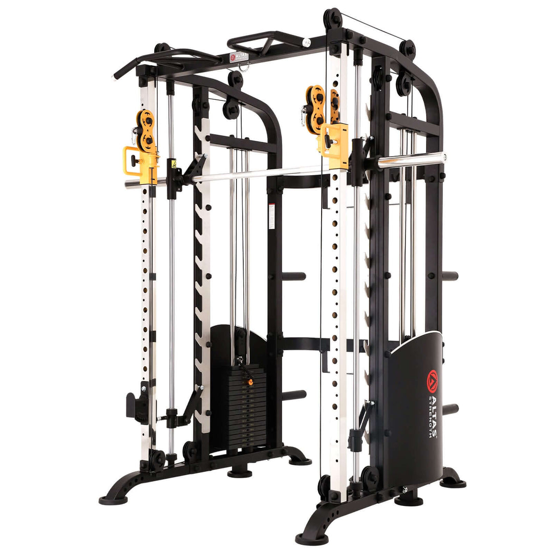 Altas AL-M810 Smith Machine, versatile home gym equipment for strength training, including a pulley system and squat rack.