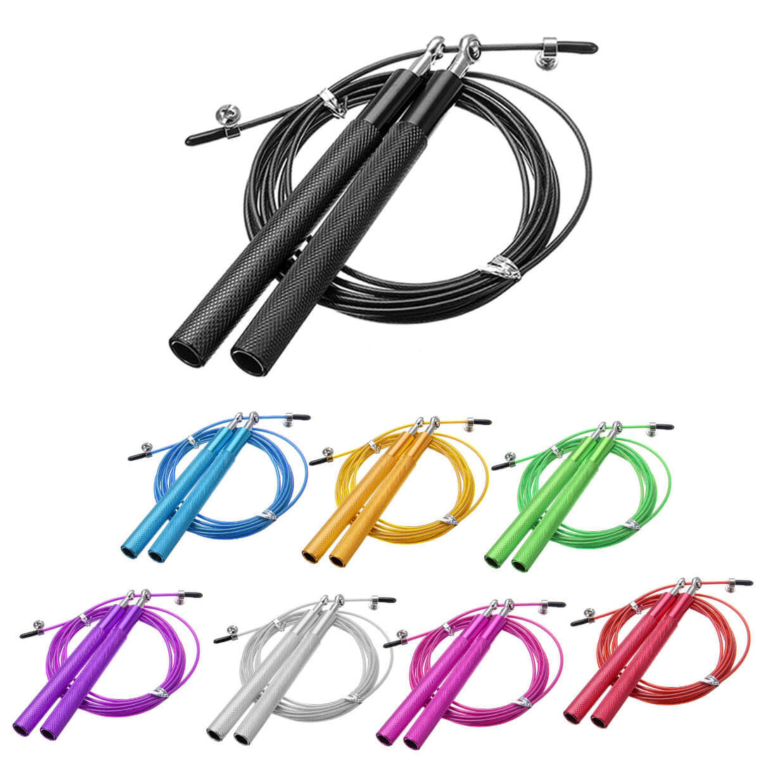 Aluminum Cable Speed Jump Rope X-RIVAL in various colors for fitness training, ideal for Calgary gym enthusiasts.