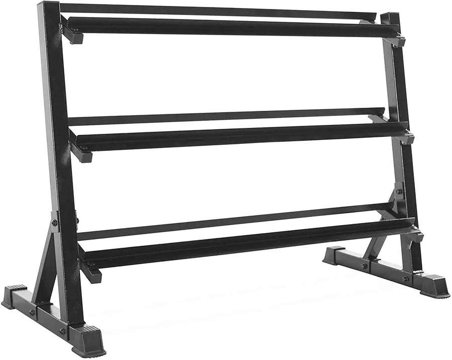 Commercial 3-tier dumbbell rack designed for space optimization in home gyms or fitness studios.