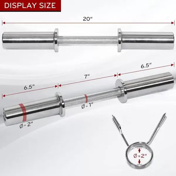 Dumbbell Handle Barbell X-RIVAL display showing 20" length, designed for versatile strength training and fitness equipment in Calgary.