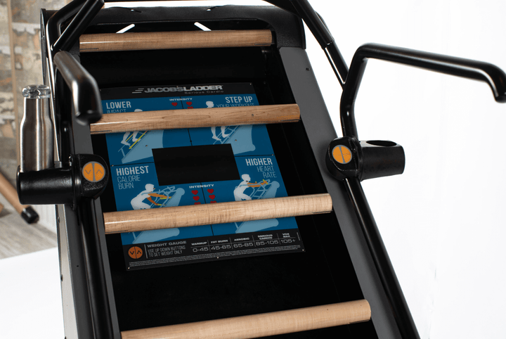 Jacobs Ladder X exercise machine display featuring climbing intensity settings for effective training.