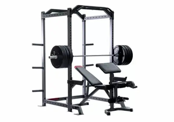 X-RIVAL APC93 Power Cage with adjustable bench and weights, ideal for strength training at home or commercial gyms in Calgary.