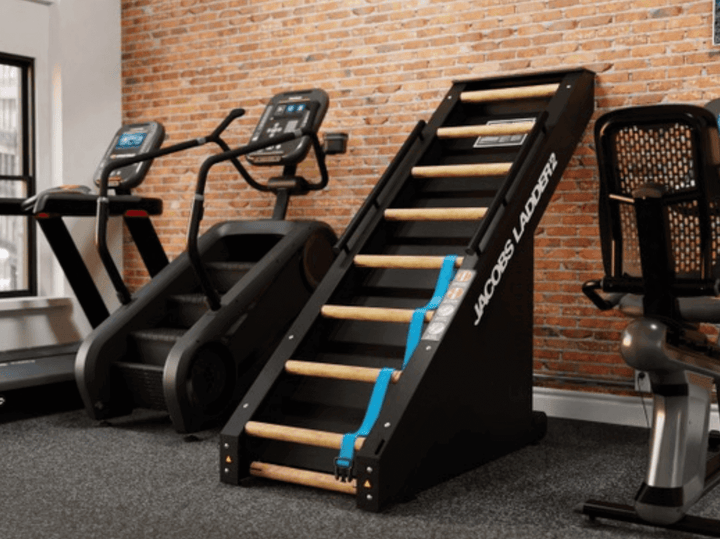 Jacobs Ladder gym equipment designed for high intensity workouts in a Calgary fitness store.