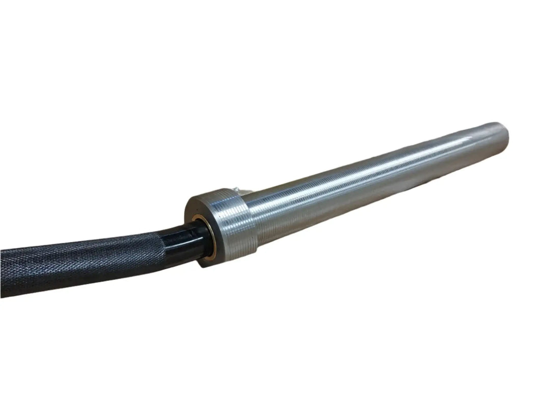 Close-up of the StrongArm Buffalo Bar for weightlifting, designed for shoulder comfort in squats and bench presses.
