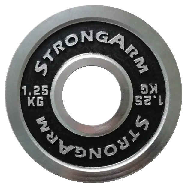 StrongArm 1.25 kg chrome weight plate for precision strength training, ideal for gyms and home fitness in Calgary.
