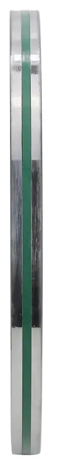 StrongArm chrome weight plate with green stripe, ideal for precision strength training and fitness equipment in Calgary.