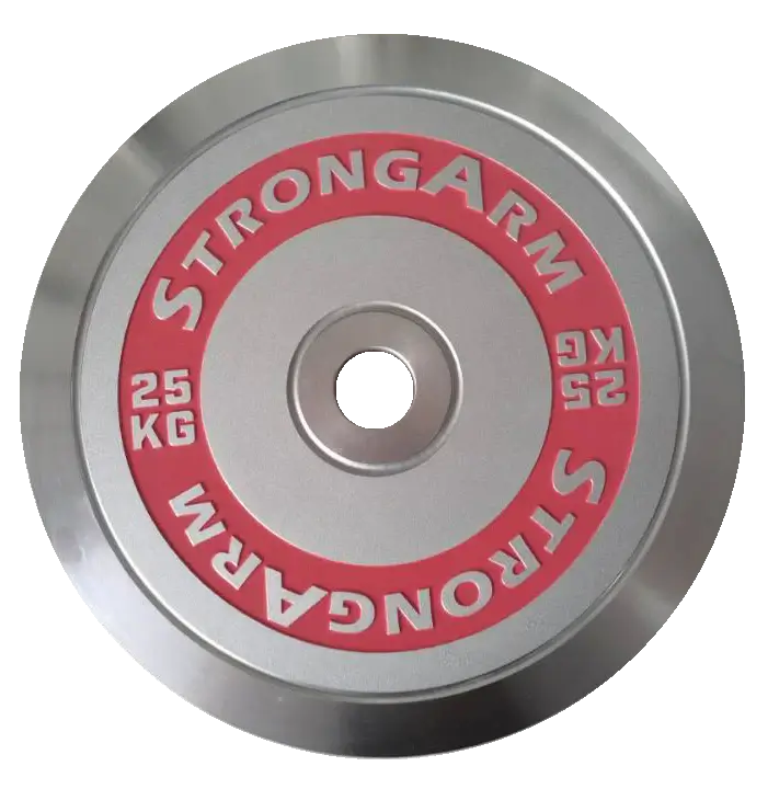 StrongArm 25kg chrome weight plate, ideal for strength training and home gym setups in Calgary.