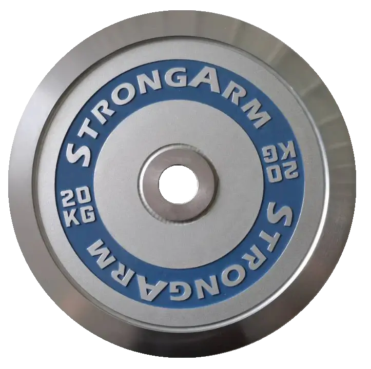 StrongArm chrome weight plate 20kg designed for precision and performance in Calgary gym equipment.