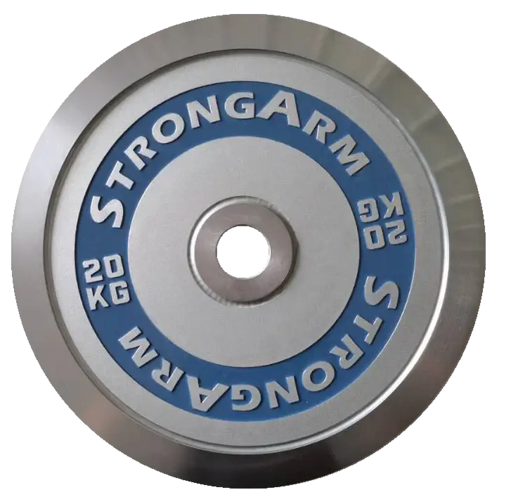 StrongArm chrome weight plate 20kg designed for precision and performance in Calgary gym equipment.