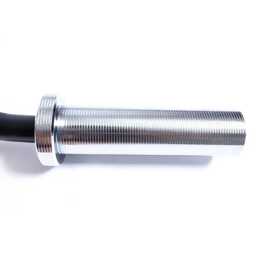 Close-up of the nickel-plated sleeve of the StrongArm EZ Curl Bar, showcasing premium quality for strength training gear.