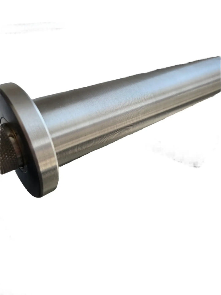 Close-up of the StrongArm Razor Bar, a premium stainless steel bar ideal for weightlifting and strength training.