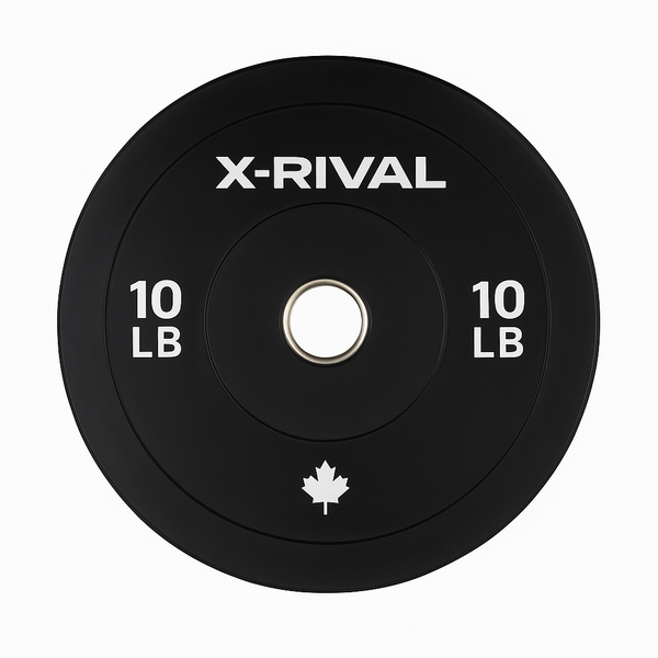 X-RIVAL 10 lb black bumper plate designed for durability, ideal for home gyms and fitness centers in Canada.