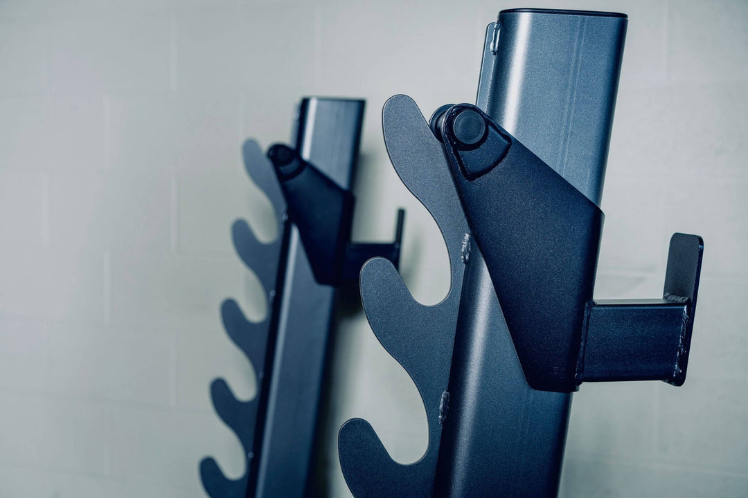 Close-up of the X-RIVAL Press Bench ABP30's durable steel frame and weight storage hooks for home and commercial gym use in Calgary.