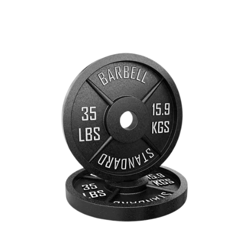 X-RIVAL 35 lbs standard metal weight plates for barbells, ideal for strength training at the gym or home.
