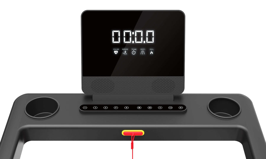 X-RIVAL treadmill Cardio Glide display with manual controls and measurement metrics for fitness tracking.